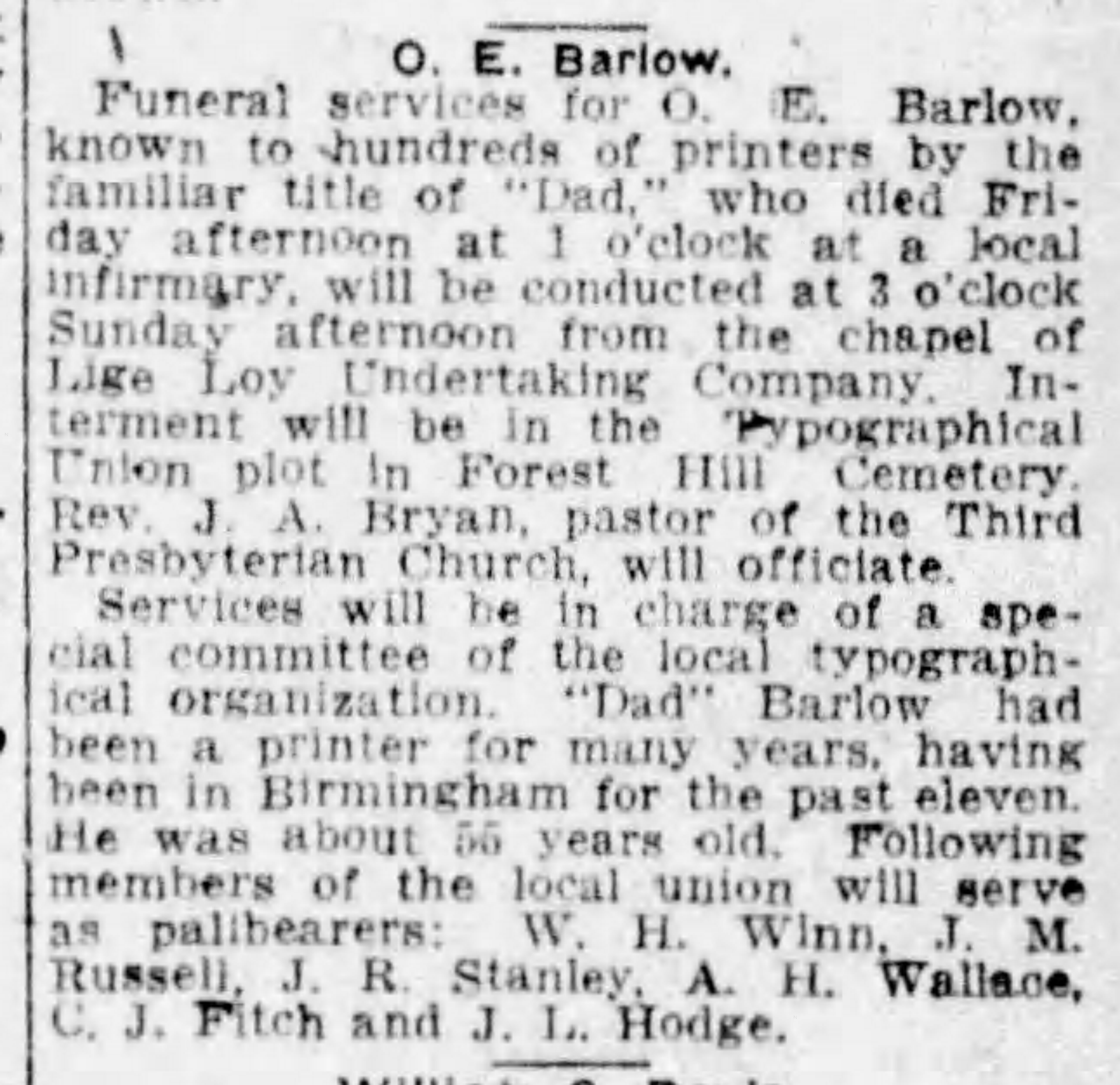 O.E. Barlow obituary